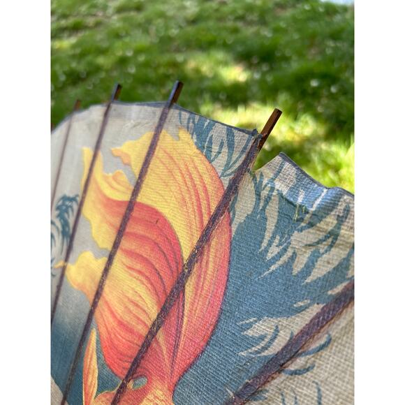 Vintage Koi Fish Paper Parasol 34" Bamboo Umbrella Asian Art Decor - Picture 8 of 8